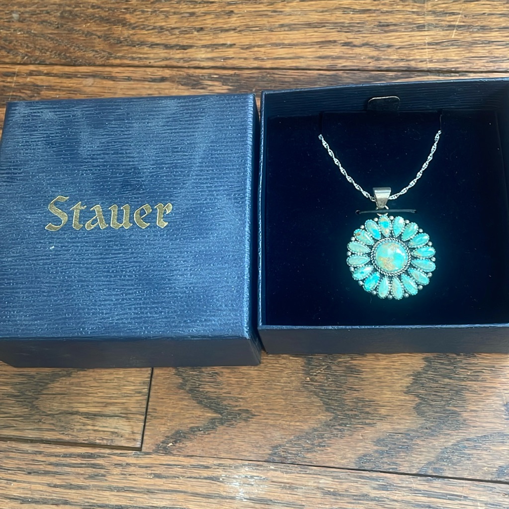 New Stauer Silver Necklace Turquoise Pendant 80$